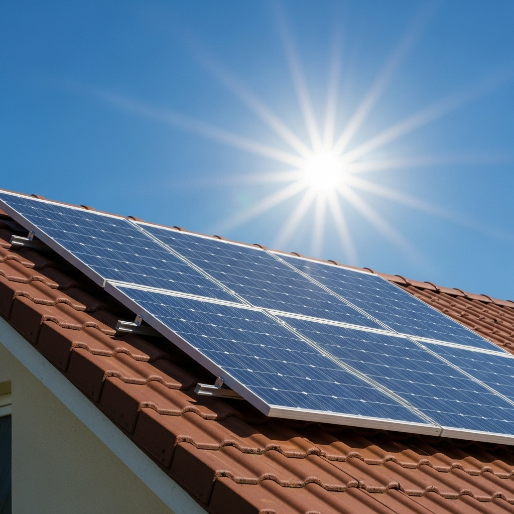 Lever de soleil sur panneaux solaires